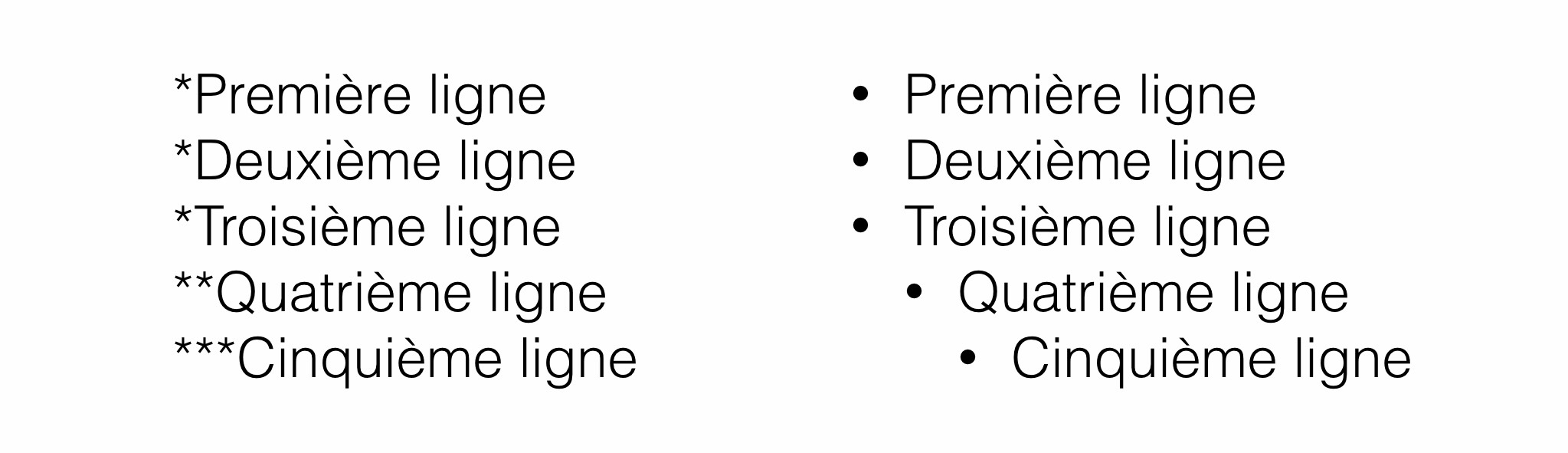 Liste à puces créée avec des astérisques