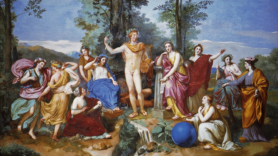 Apollon et Mnémosyne et les neuf muses