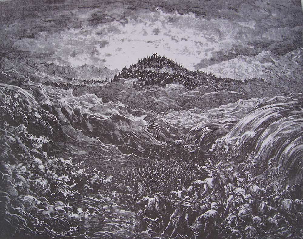 L'armée de Pharaon engloutie dans la mer de Gustave Doré