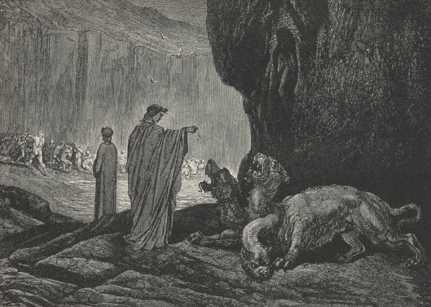 Cerbère, le gardien des Enfers (Gustave Doré)