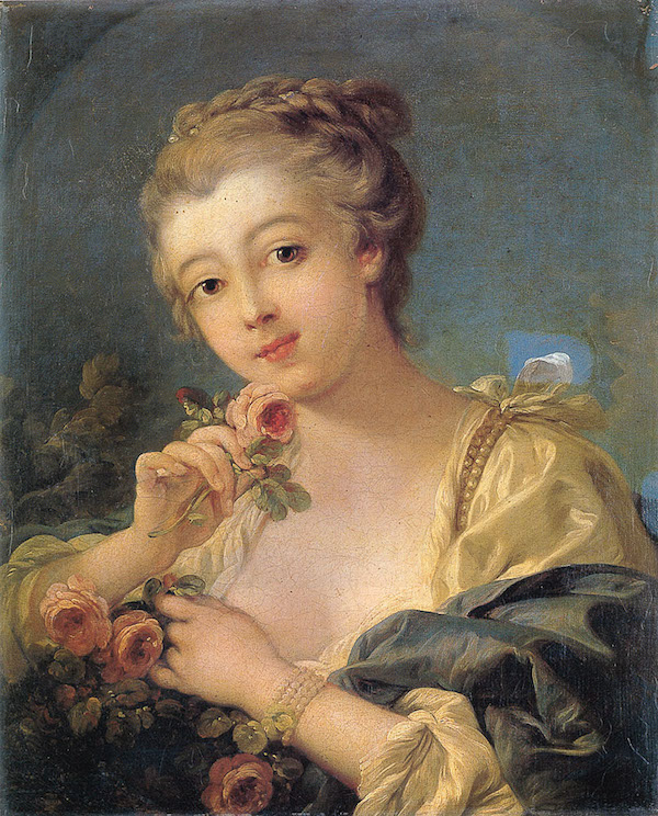 "Jeune fille avec un bouquet de roses" de Francois Boucher