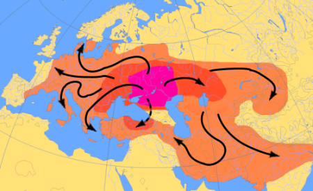 L'expansion des langues indo-européennes (Wikipédia)