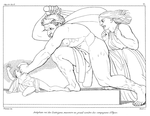 "Antiphatès, roi des Lestrygons, massacre un grand nombre des compagnons d'Ulysse"