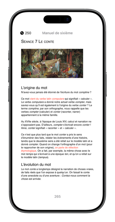 Le manuel de français sur téléphone