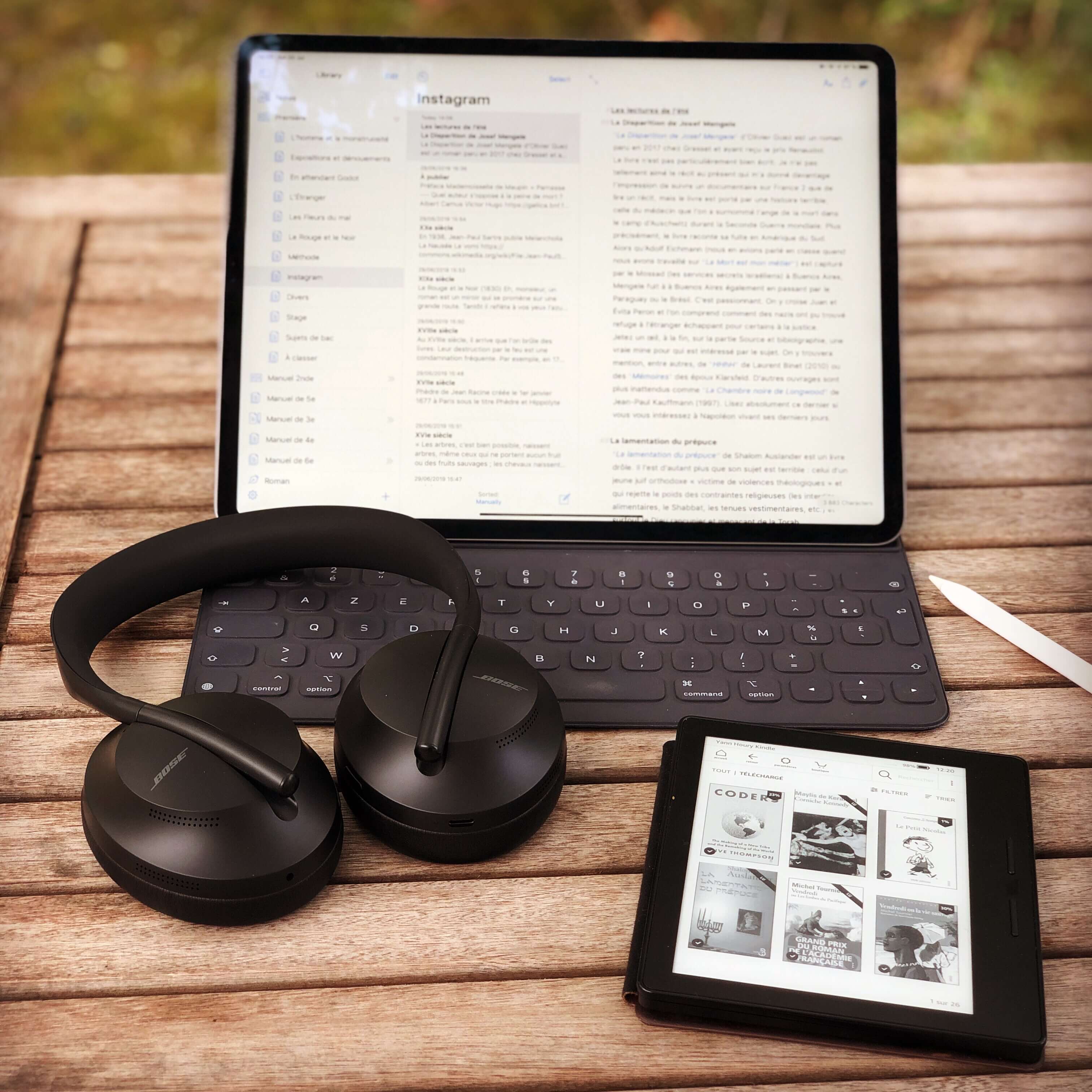 iPad Kindle Bose et Pencil