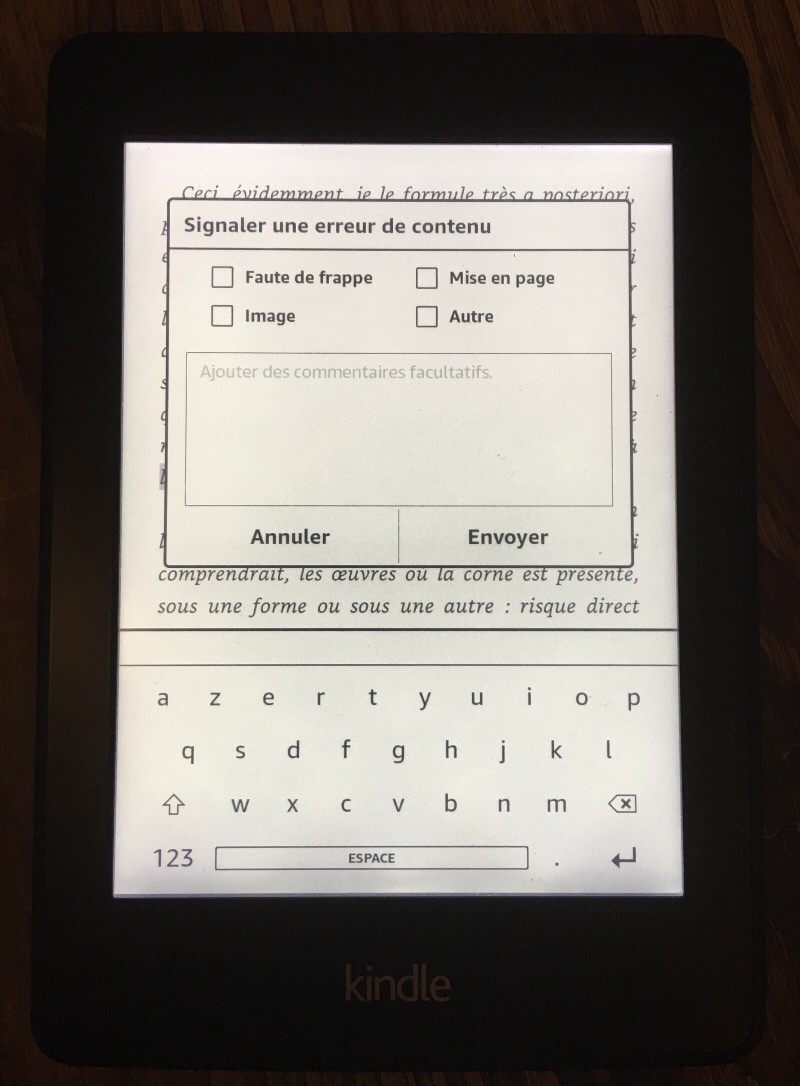 Signaler des erreurs sur une Kindle