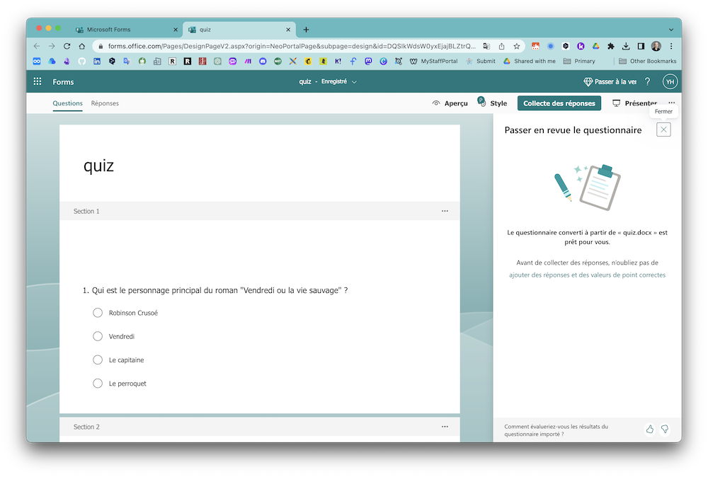 Importez votre document Word dans Microsoft Form