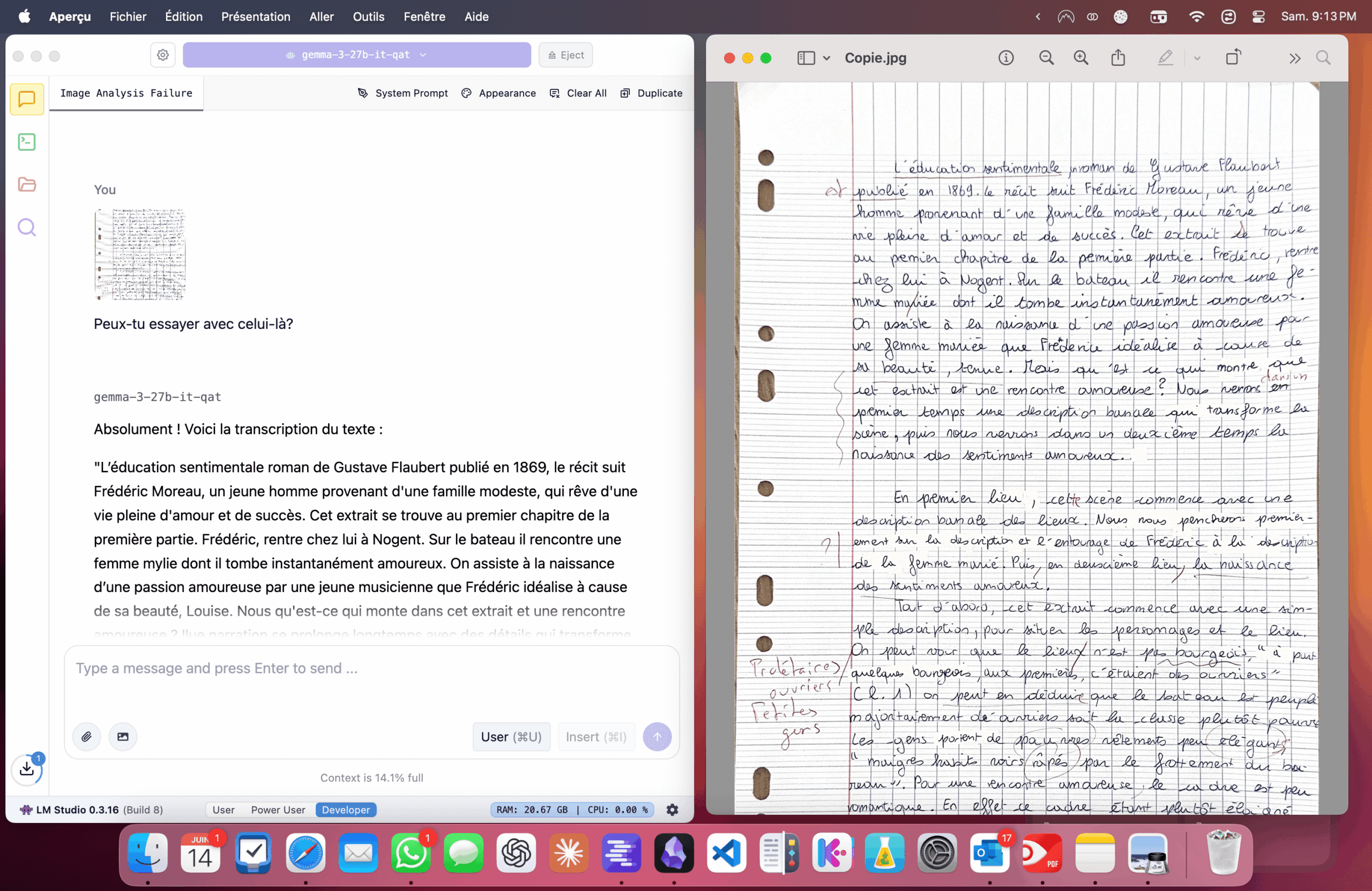 Une copie dont le texte est reconnu par un modèle ayant des capacités d'OCR